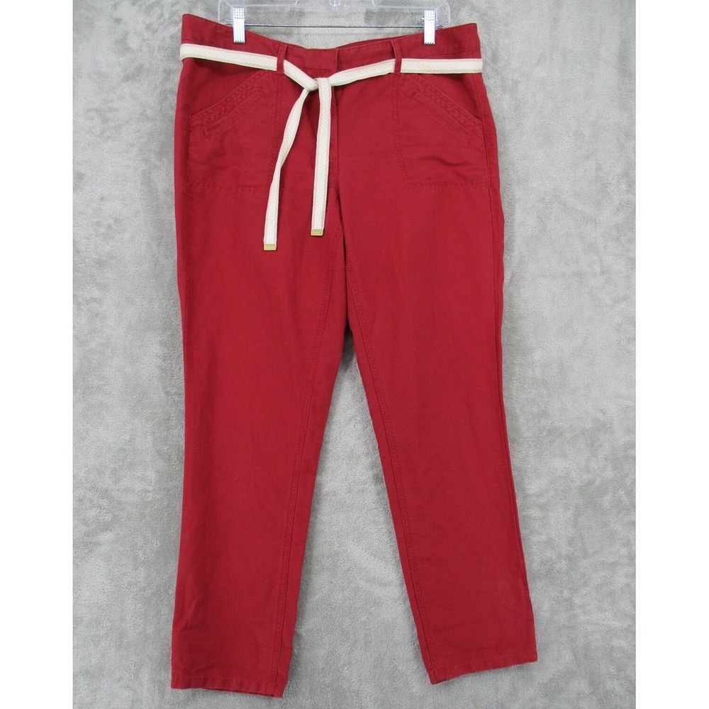 Ann Taylor LOFT Pants Womens Size 10 Linen Cotton Belted Straight Leg Casual Red
